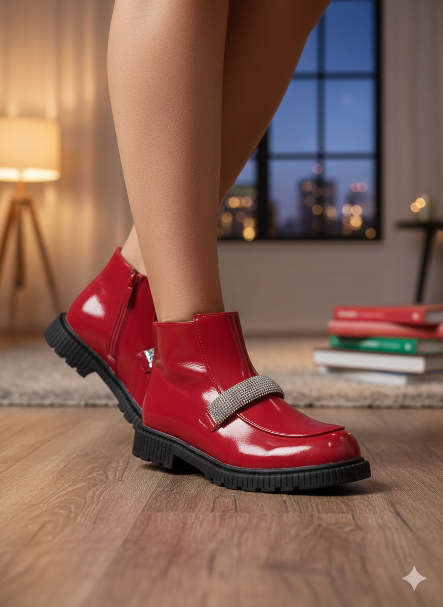 Red Patent Ankle Boots