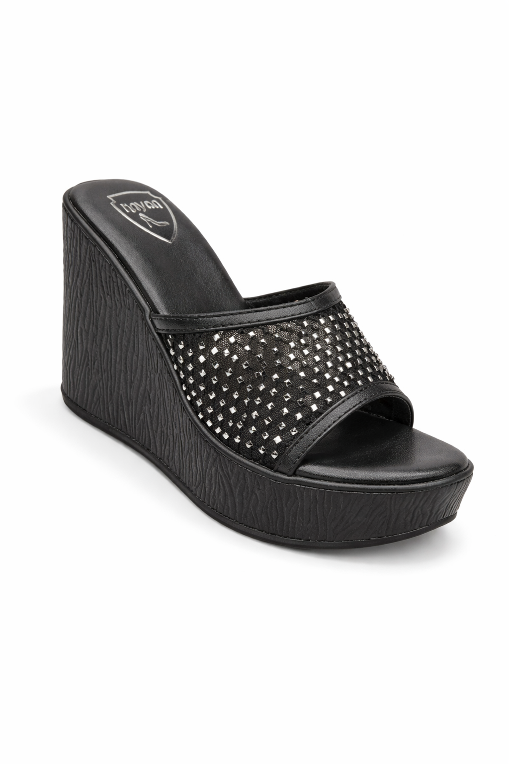 Black wedge heel slippers