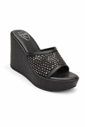 Black wedge heel slippers