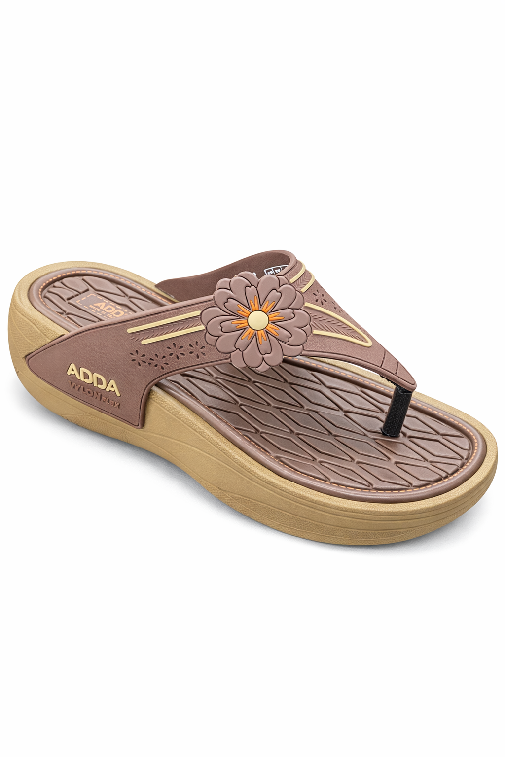 ADDA Women Flower Design Comfort Flip-Flops – Brown