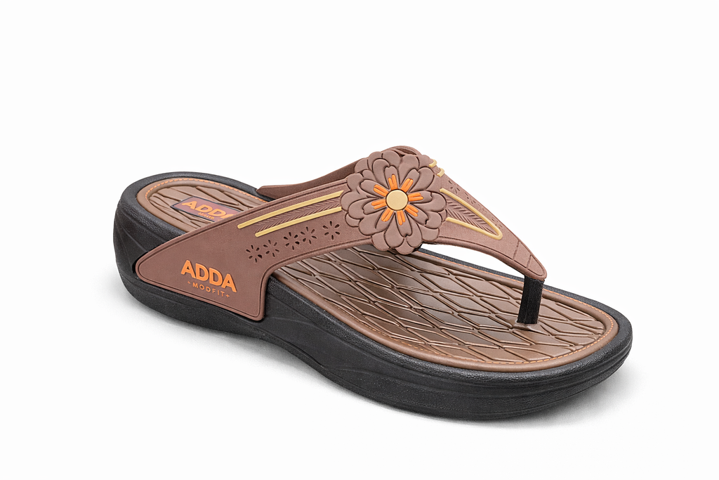 ADDA Women Flower Design Comfort Flip-Flops – Brown