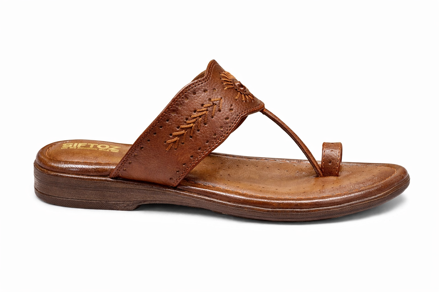 Women’s White Embroidered Toe-Ring Comfort Sandal with Cushioned Footbed
