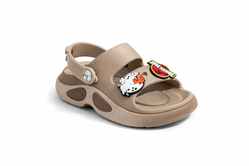 Kids Cartoon Charm Sandals – Soft Lightweight Anti-Slip Baby Clogs (Beige)