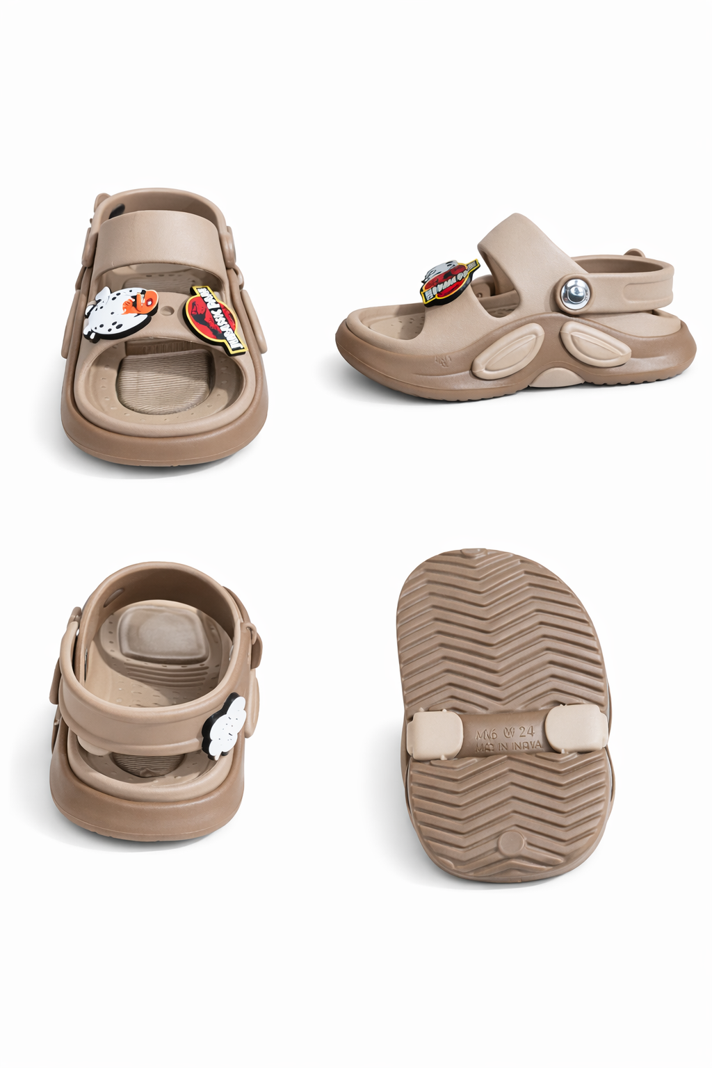 Kids Cartoon Charm Sandals – Soft Lightweight Anti-Slip Baby Clogs (Beige)