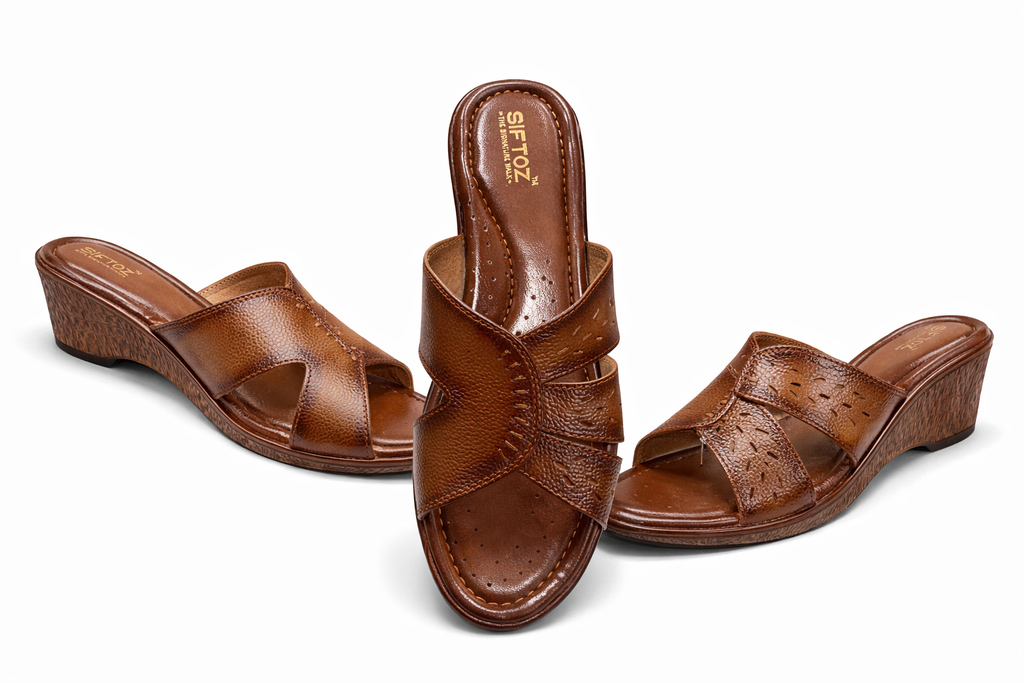 Elegant Brown Slip-On Wedge Sandals – Soft Comfort Design