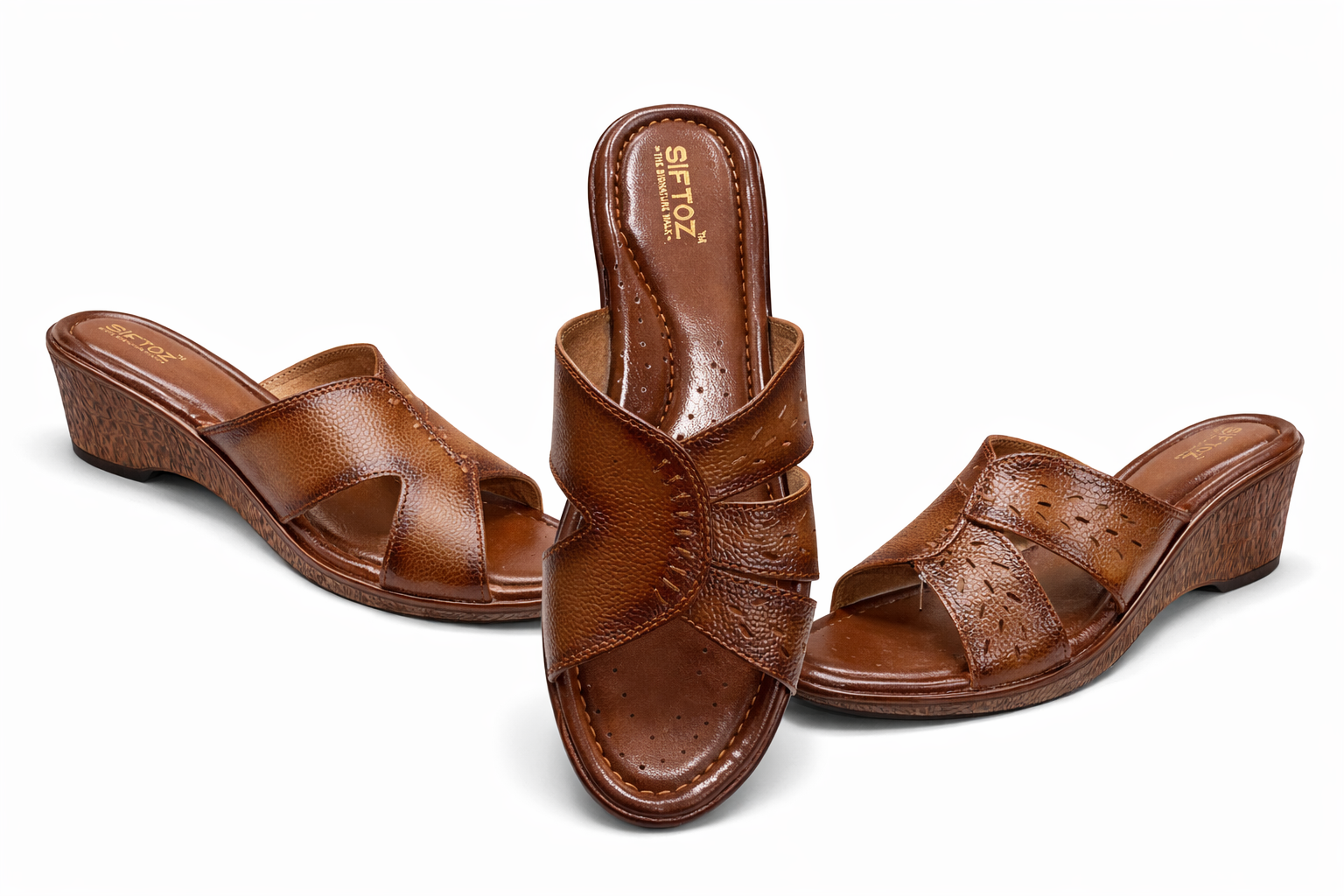 Elegant Brown Slip-On Wedge Sandals – Soft Comfort Design