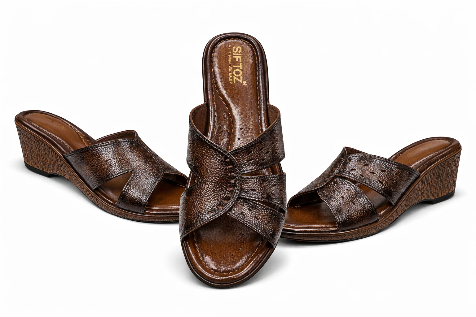 Elegant Brown Slip-On Wedge Sandals – Soft Comfort Design