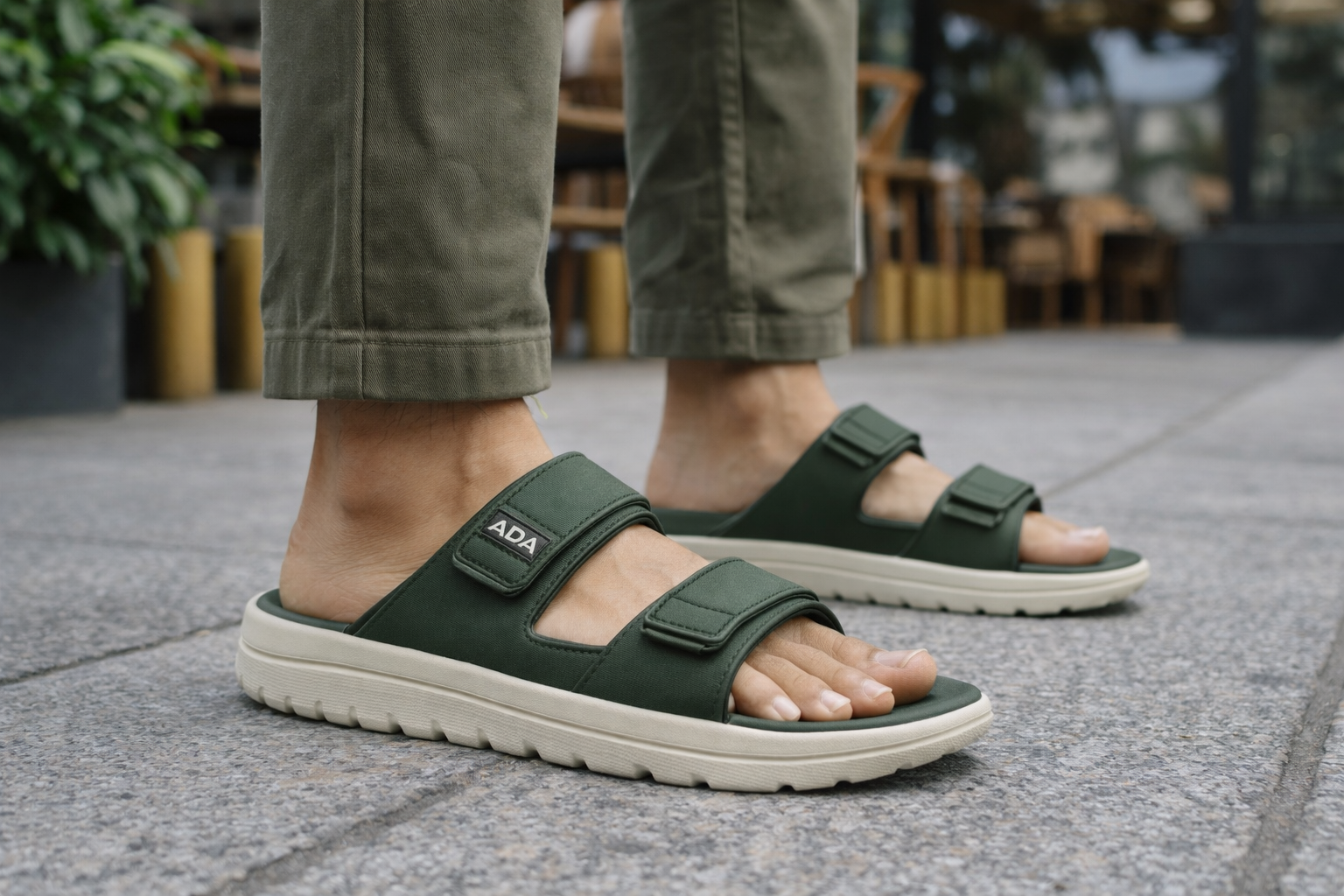 Men’s Lightweight Olive Comfort Slide Sandals
