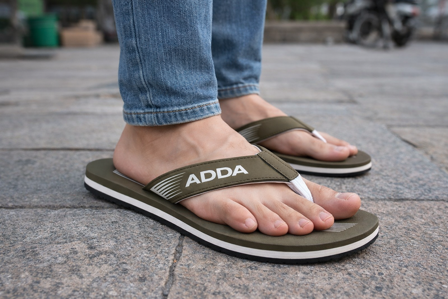 ADDA Men’s Olive Green Flip-Flops | Lightweight Comfortable Casual Slippers for Daily Wear
