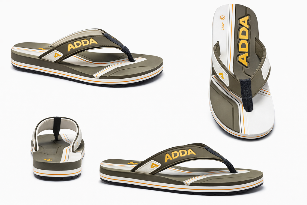 ADDA Men’s Olive & White Flip-Flops | Lightweight Comfortable Casual Slippers for Daily Wear