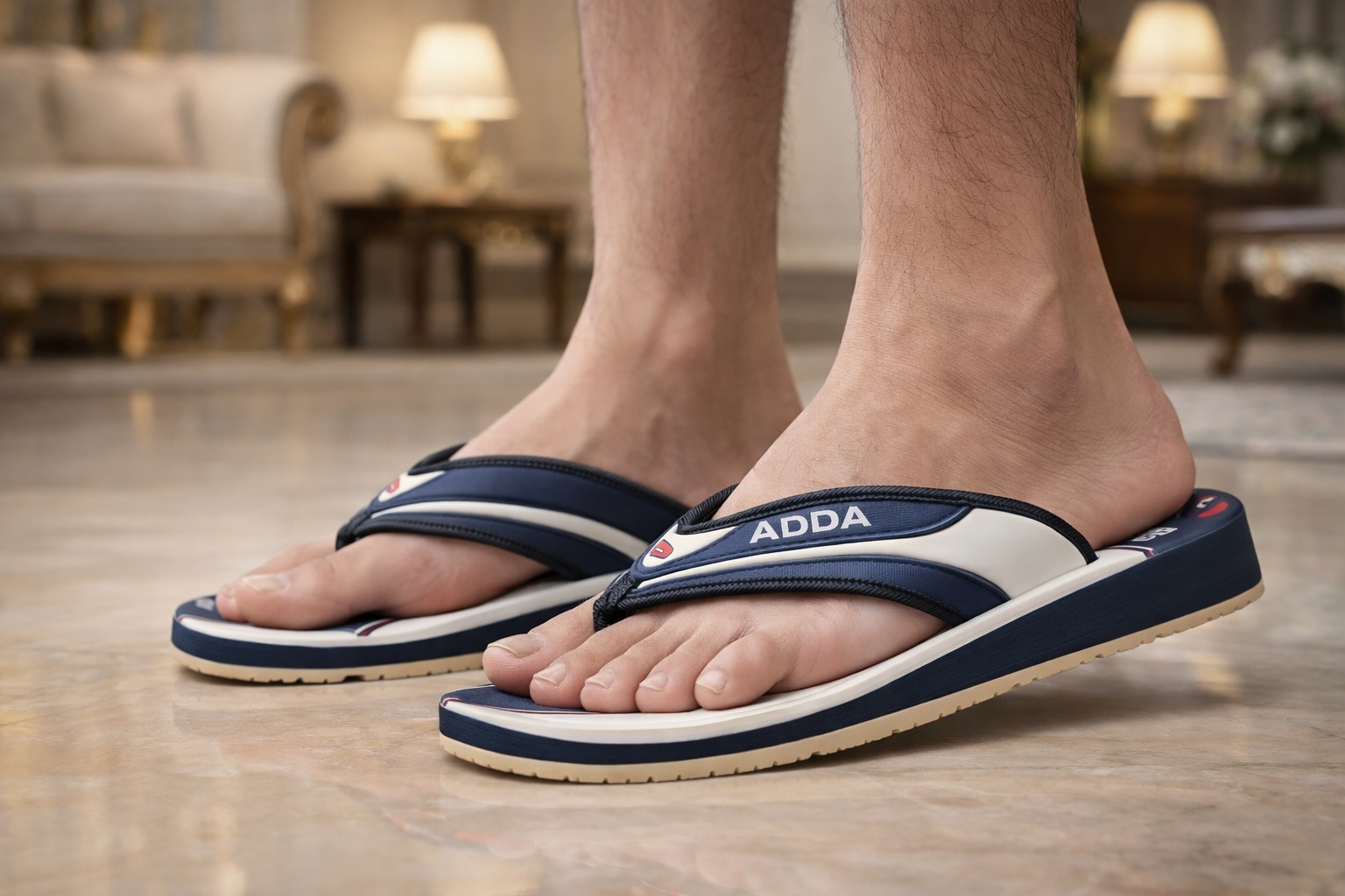 ADDA Men’s Navy White And Red Black Comfort Flip-Flops with Anti-Slip Sole