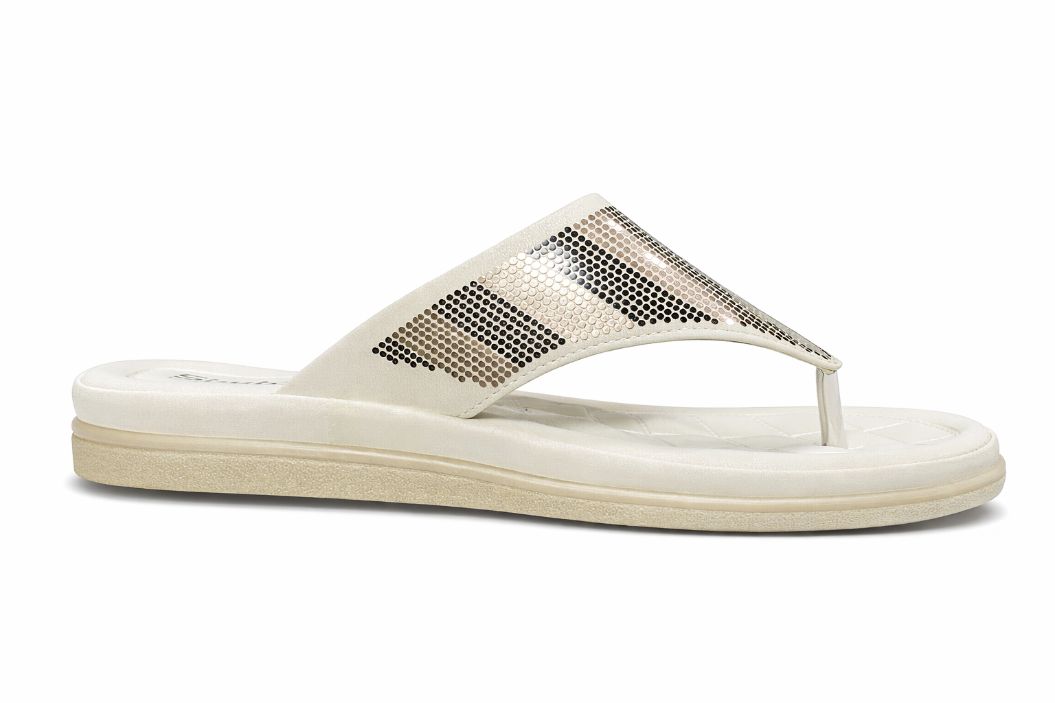 Ladies  Comfort Flip Flop Sandal with Shiny Metallic Strap