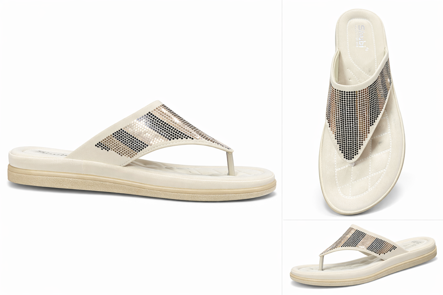 Ladies  Comfort Flip Flop Sandal with Shiny Metallic Strap