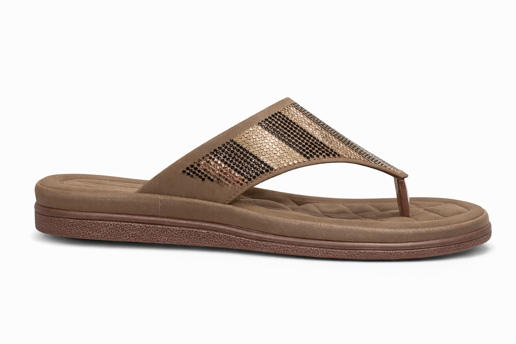 Ladies  Comfort Flip Flop Sandal with Shiny Metallic Strap