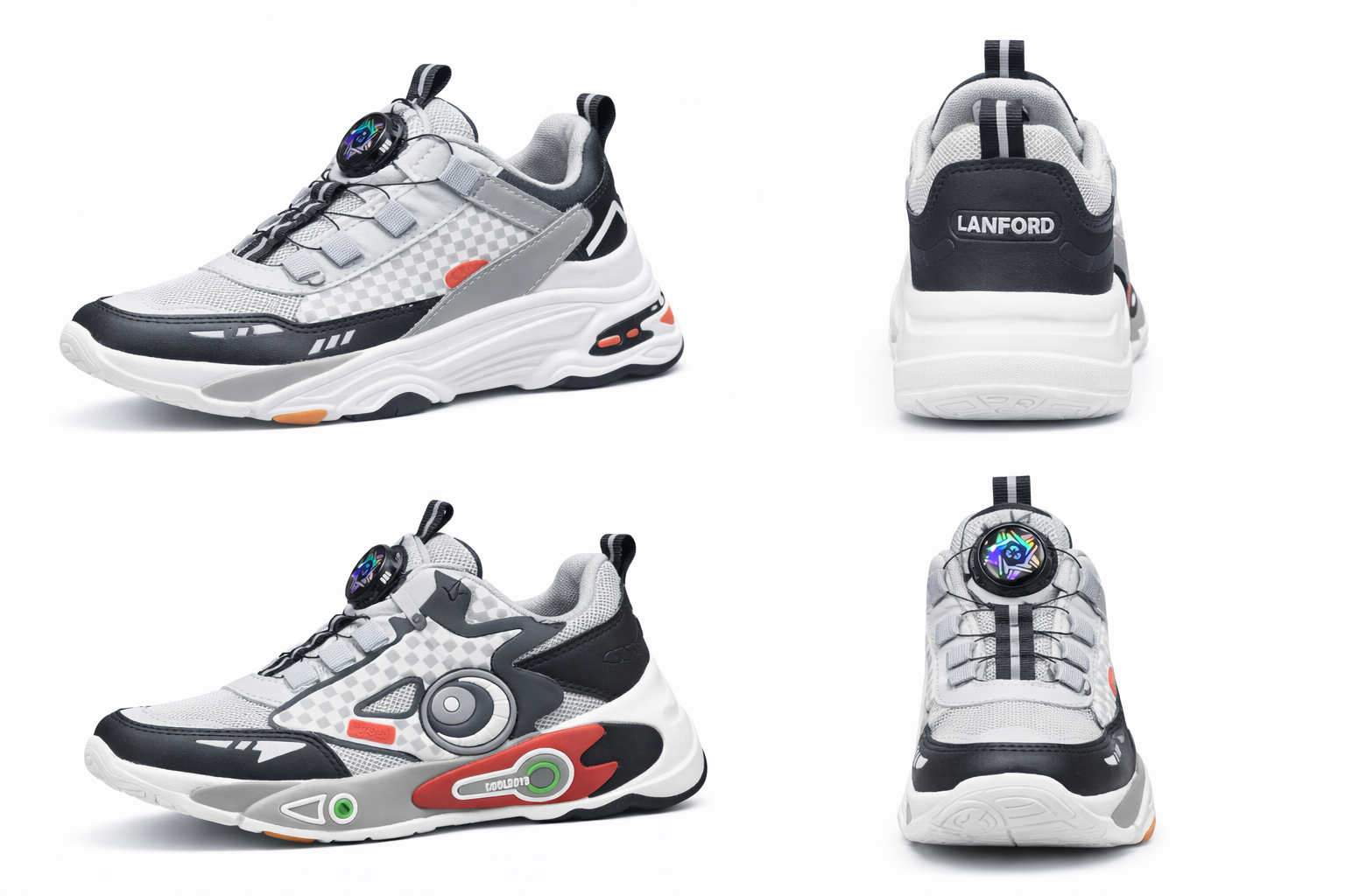 Grey & Black Futuristic Sports Sneakers with Dial Lace – Lightweight Casual Running Shoes