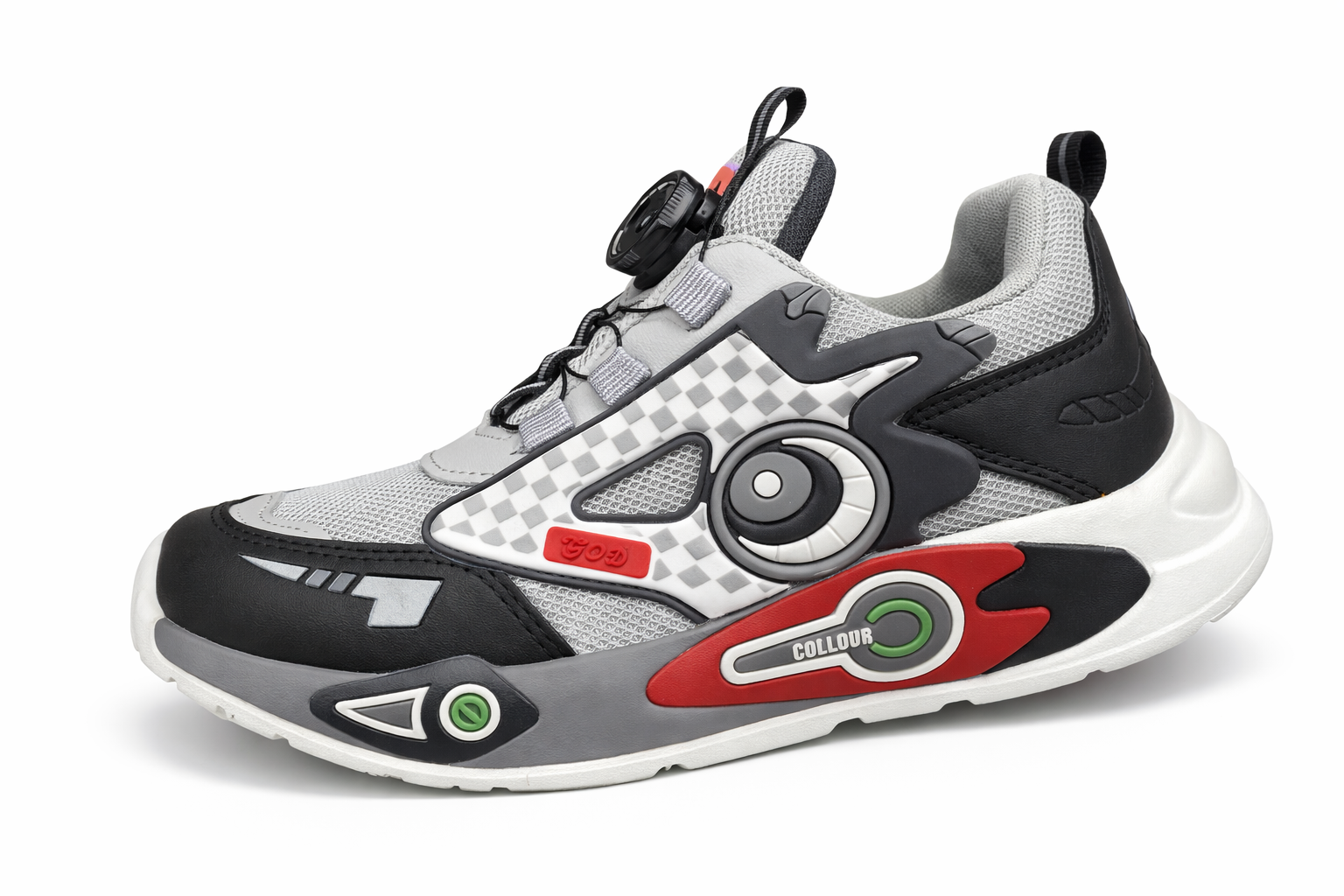 Grey & Black Futuristic Sports Sneakers with Dial Lace – Lightweight Casual Running Shoes