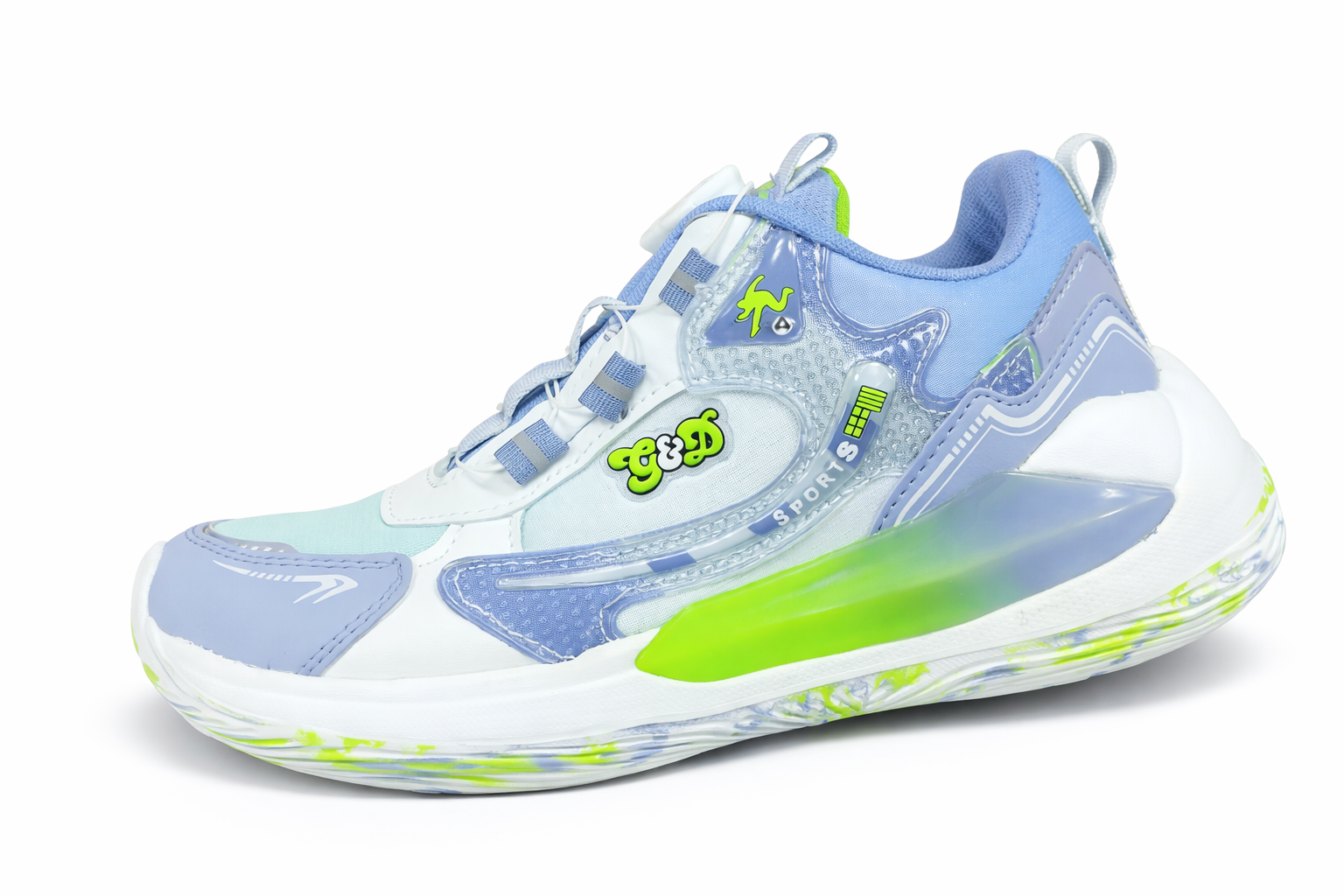 Light Blue & Neon Green Sports Sneakers with Dial Lace – Lightweight Stylish Casual Shoes