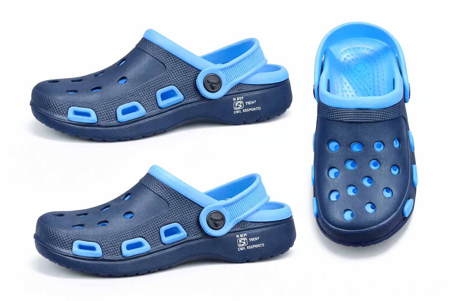 Navy Blue & Sky Blue Lightweight Comfort Clogs – Breathable Casual Slip-On Sandals