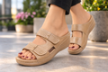 Women’s Comfort Wedge Sandals – Beige Casual Slip-On Summer Footwear