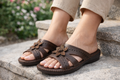 Women’s Black Floral Comfort Flat Heel Slip-On Sandals