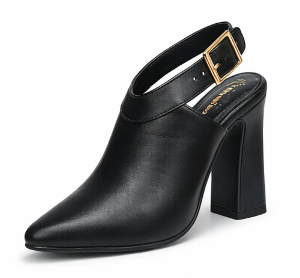 Elegant Black Block Heel Mule