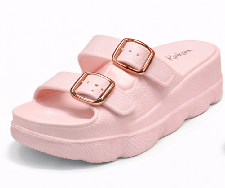 Women’s Pink Double Buckle Platform Slide