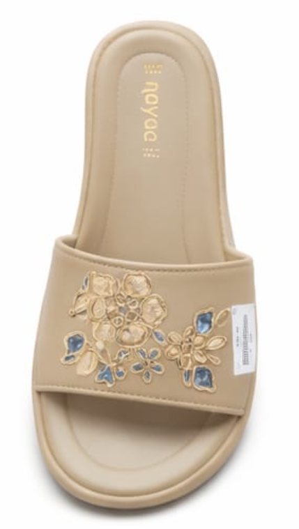 Beige Crystal Bloom Comfort Slides