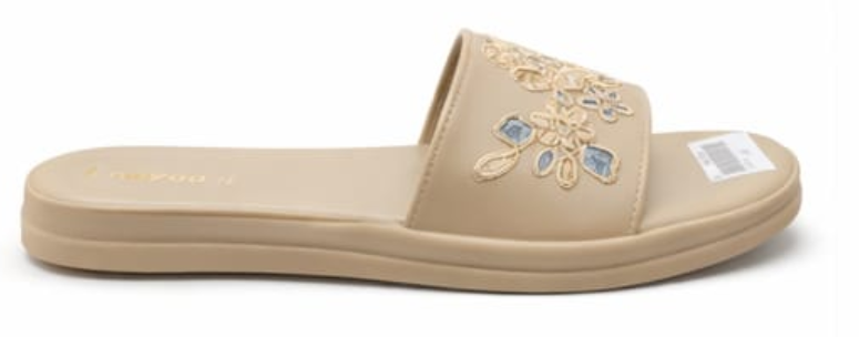 Beige Crystal Bloom Comfort Slides