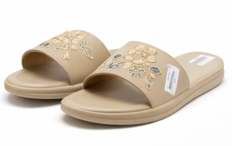 Beige Crystal Bloom Comfort Slides