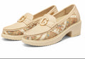 Women’s Stylish Block-Heel Loafers with Printed Fabric Panels