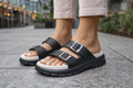 Women’s Stylish Double Buckle Casual Slide Sandals – Lightweight Comfort Soft Footbed Daily Wear Slippers (Black)