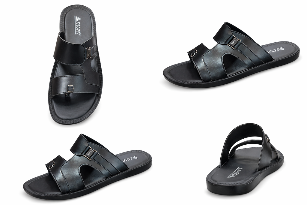 Men’s Black Casual Comfort Sandals – Soft Sole Lightweight Daily Wear Slippers