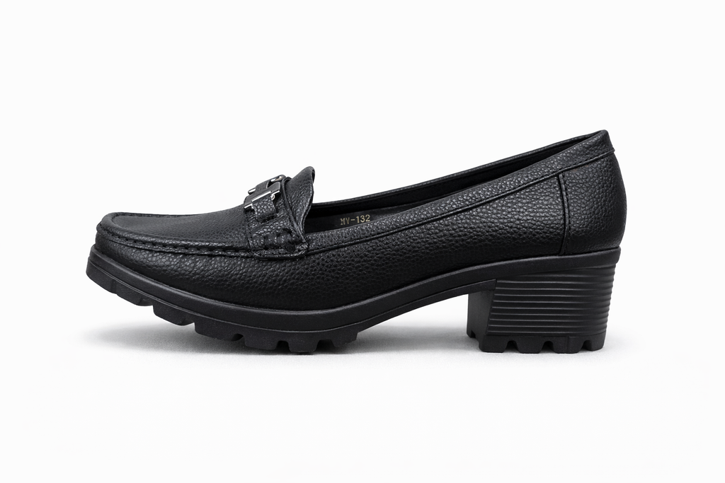 Women’s Beige Block Heel Loafers – Stylish Comfort Casual Slip-On Shoes