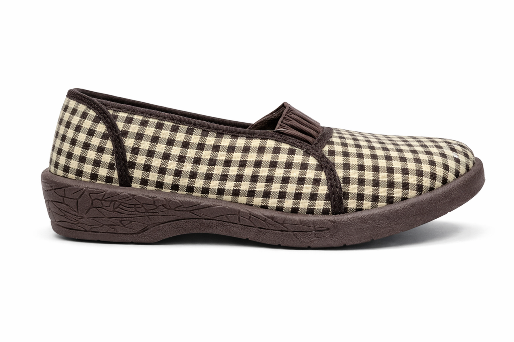 Women's Checked Casual Slip-On Shoes – Comfortable Lightweight Everyday Walking Shoes (Brown)