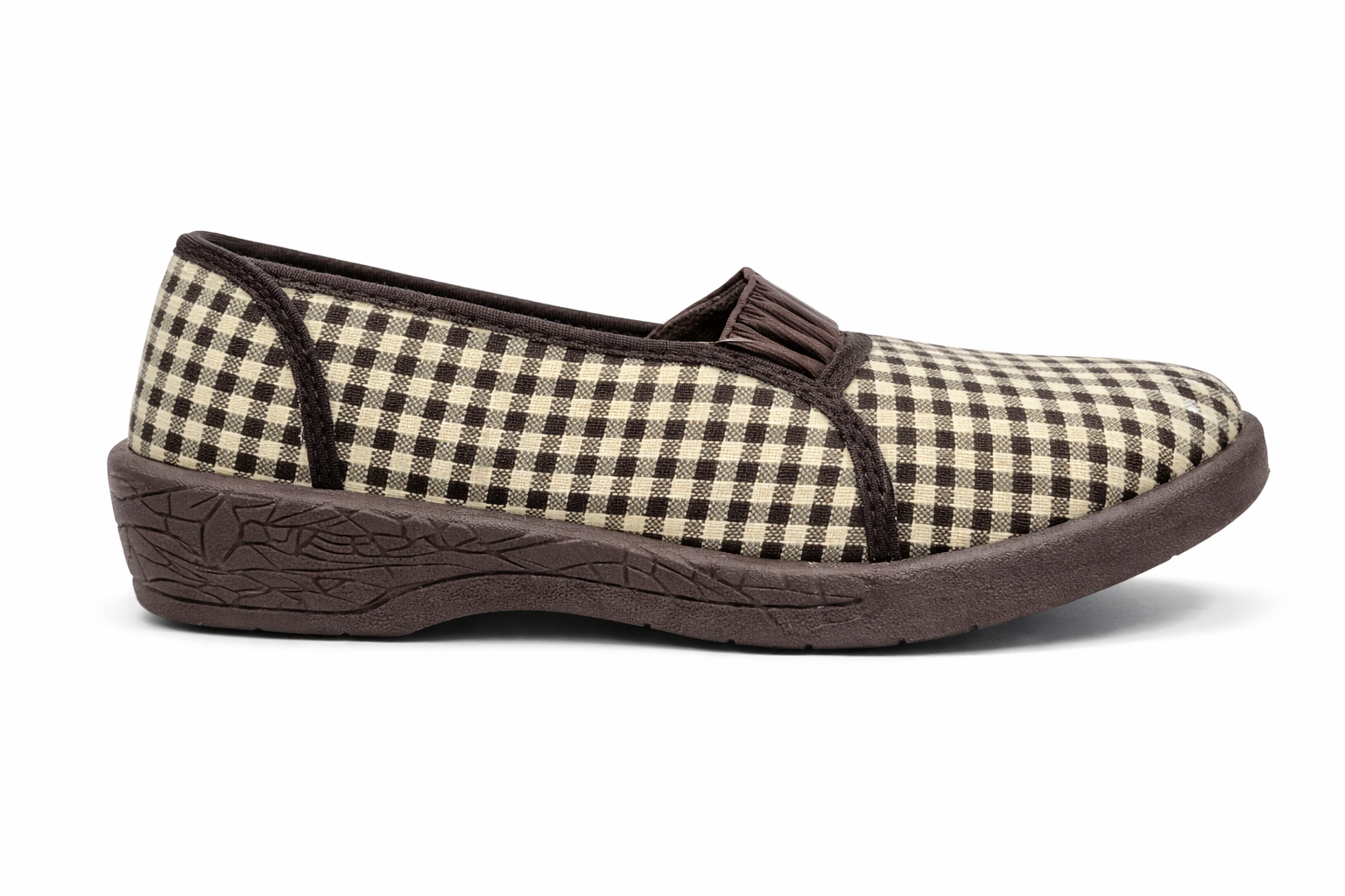 Women's Checked Casual Slip-On Shoes – Comfortable Lightweight Everyday Walking Shoes (Brown)