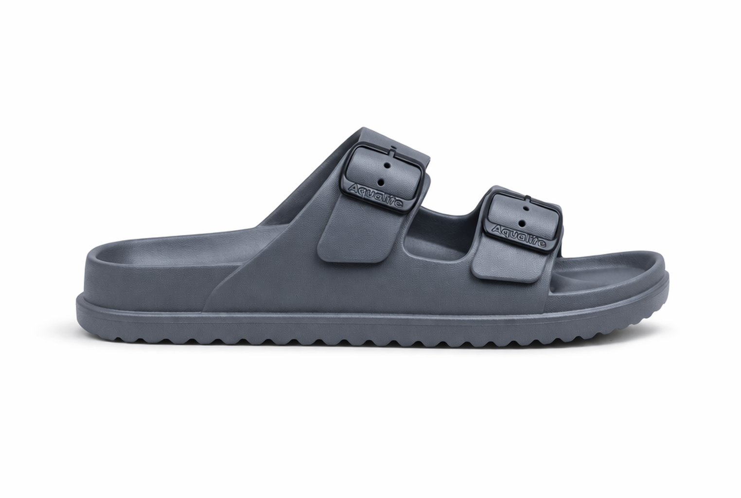 Women’s Grey Comfort Slides with Adjustable Double Buckle