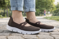 Women’s Brown Casual Slip-On Walking Shoes with Elastic Cross Strap & Cushioned Sole