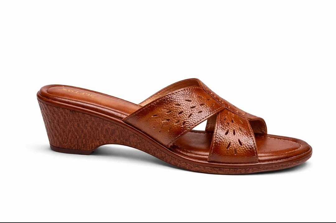 Elegant Brown Slip-On Wedge Sandals – Soft Comfort Design