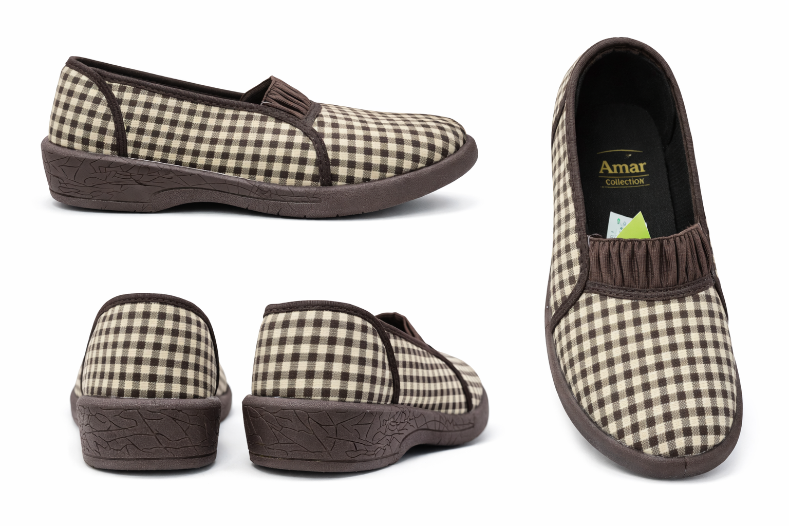 Women's Checked Casual Slip-On Shoes – Comfortable Lightweight Everyday Walking Shoes (Brown)