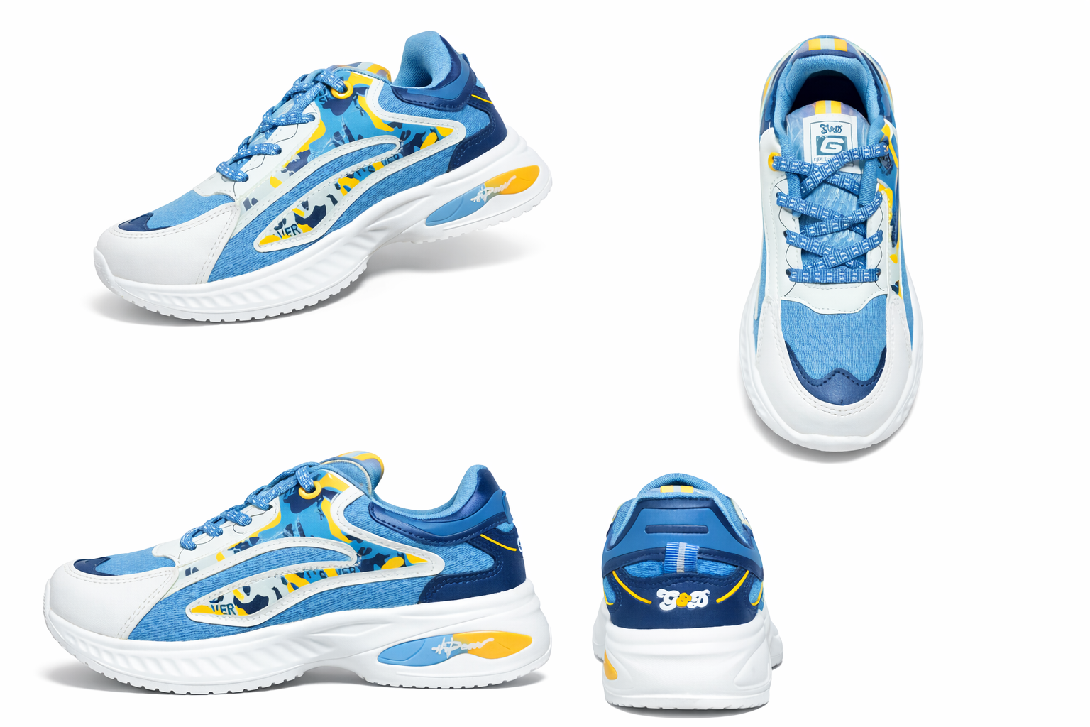 Kids Blue & White Sports Running Shoes – Lightweight Breathable Casual Sneakers