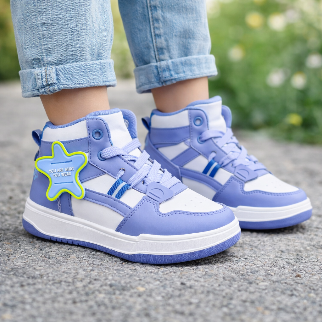Kids Beige Star High-Top Sneakers – Stylish Casual Shoes for Boys & Girls