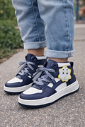 Kids High-Top Casual Sneakers – Navy Blue & White with Star Patch