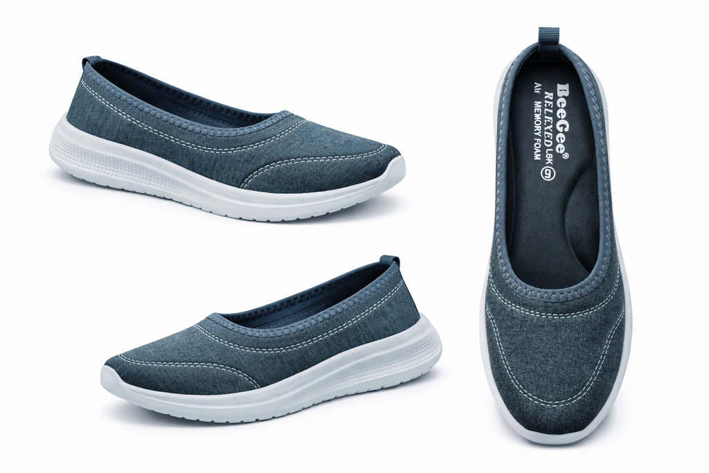 Women’s Comfortable Slip-On Walking Shoes | Lightweight Memory Foam Casual Shoes for Daily Wear (Blue/Grey)