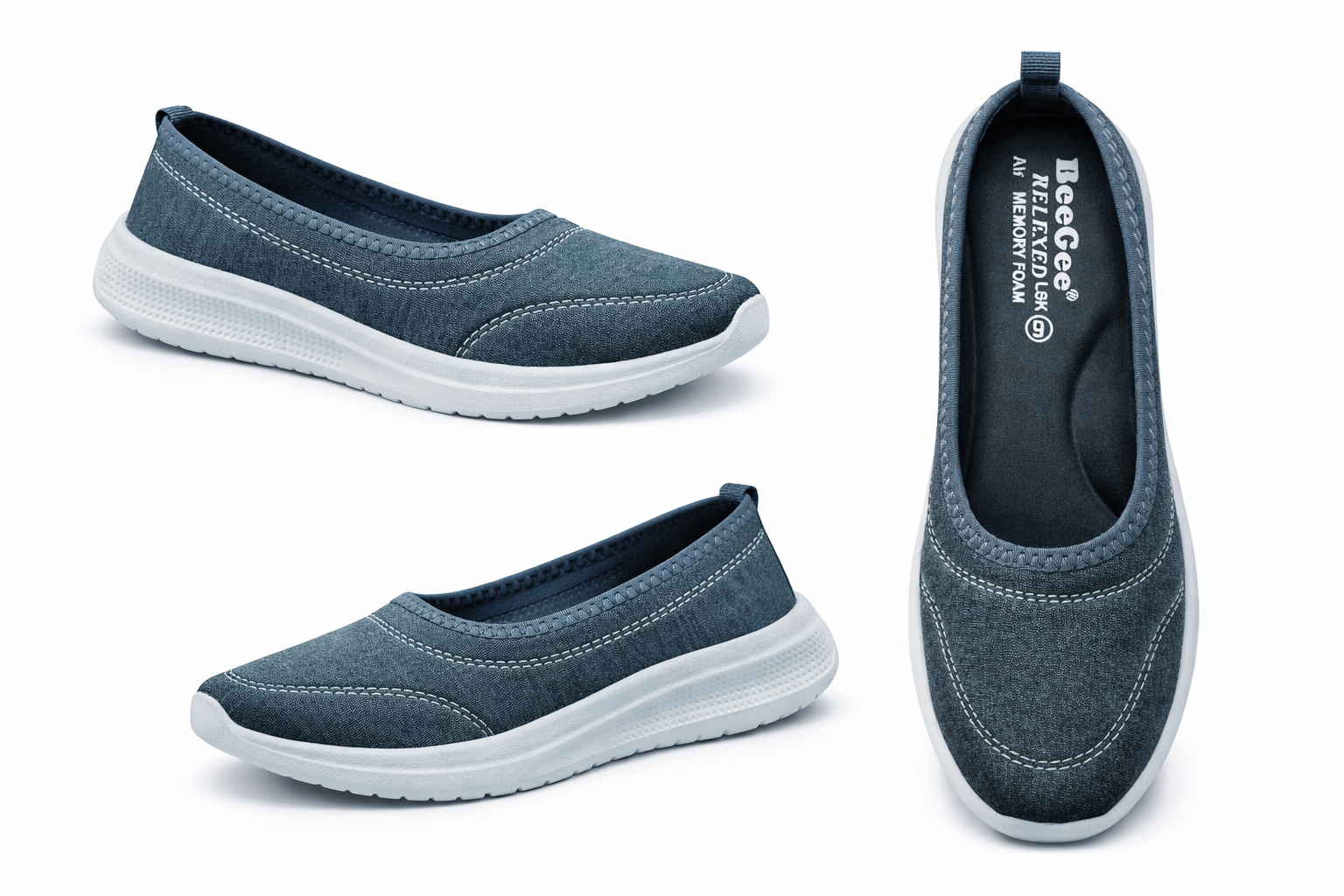 Women’s Comfortable Slip-On Walking Shoes | Lightweight Memory Foam Casual Shoes for Daily Wear (Blue/Grey)