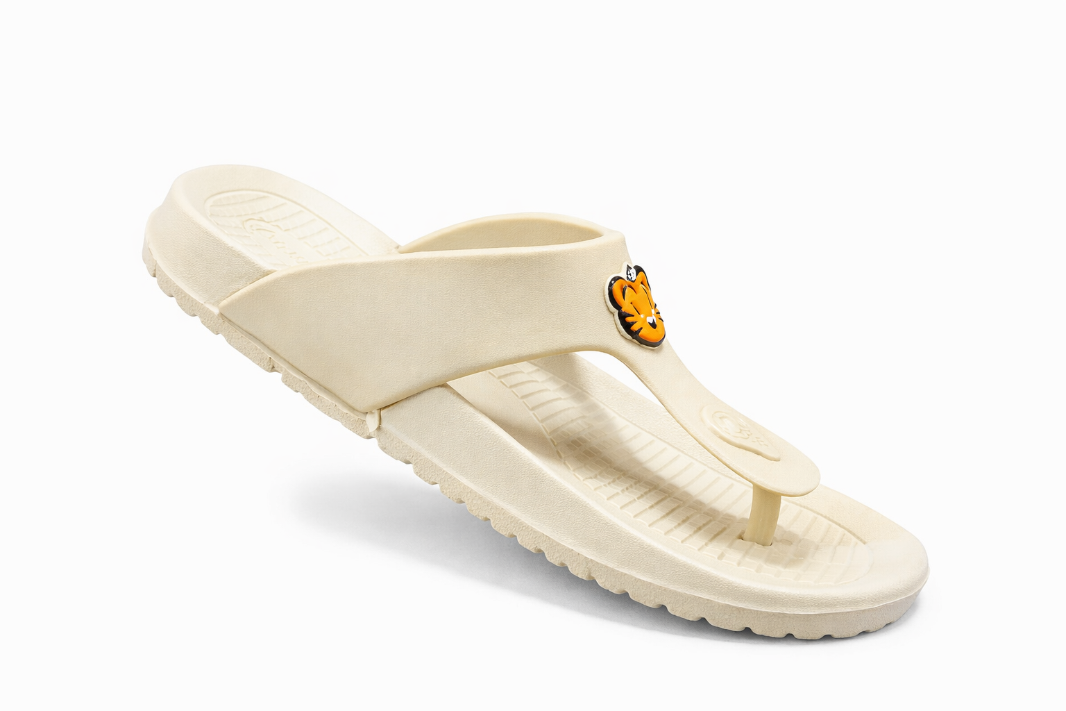 Kids Beige Cartoon Tiger Flip Flops – Comfortable Lightweight Daily Wear Slippers