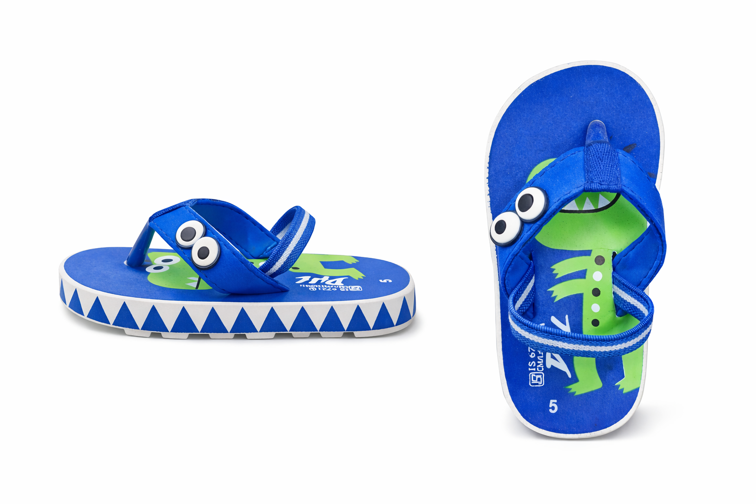Kids Cartoon Monster Flip-Flops with Back Strap – Comfortable & Fun Summer Sandals (Black & Blue)