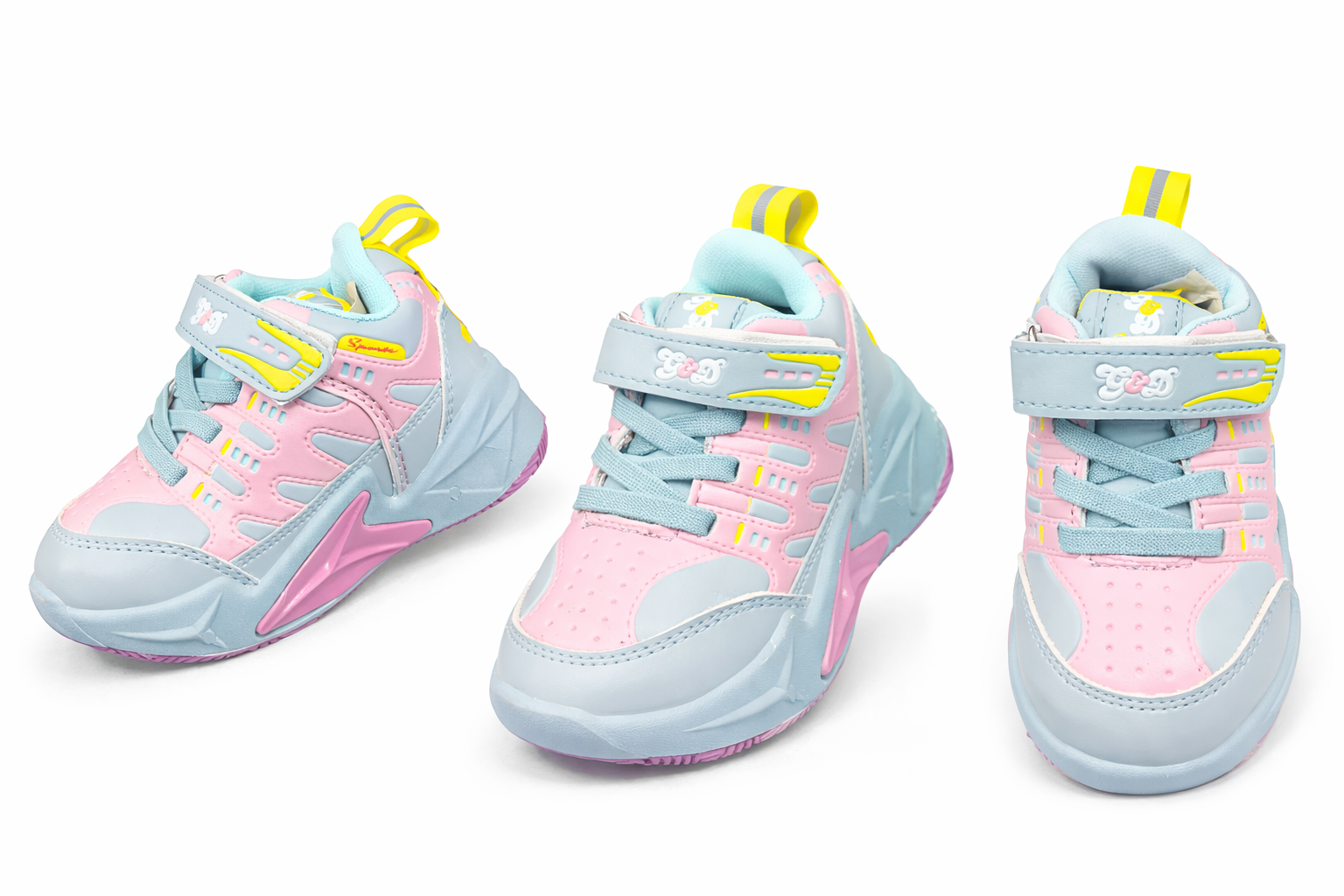 Kids Girls Lightweight Sports Shoes – Comfortable Velcro Running Sneakers for Children (Pink & Sky Blue)