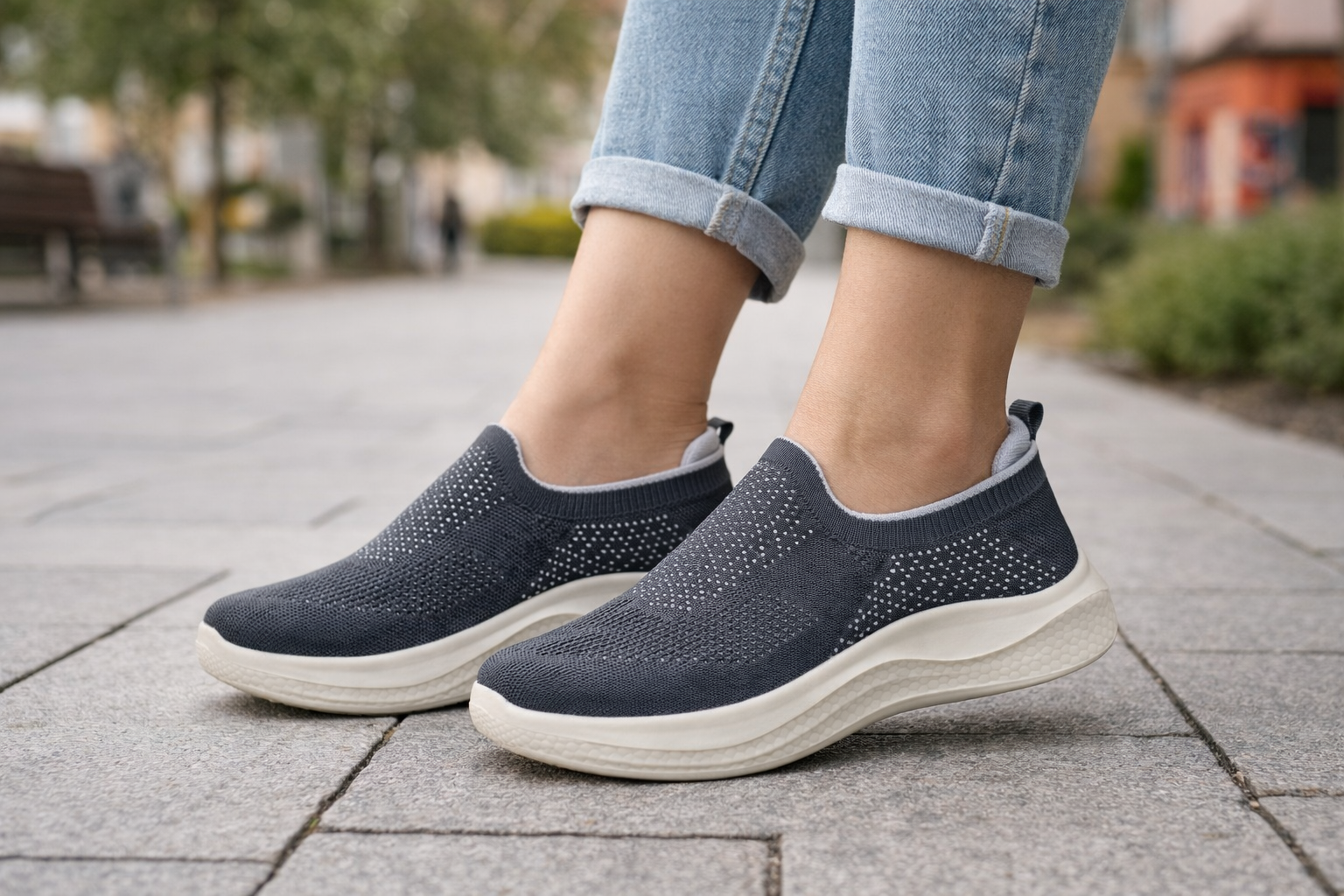 Women’s Lightweight Slip-On Walking Shoes | Breathable Knit Casual Sneakers | Comfort Foam Sole