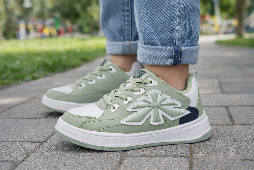 Kids Stylish Casual Sneakers – Green & White Comfortable Everyday Shoes
