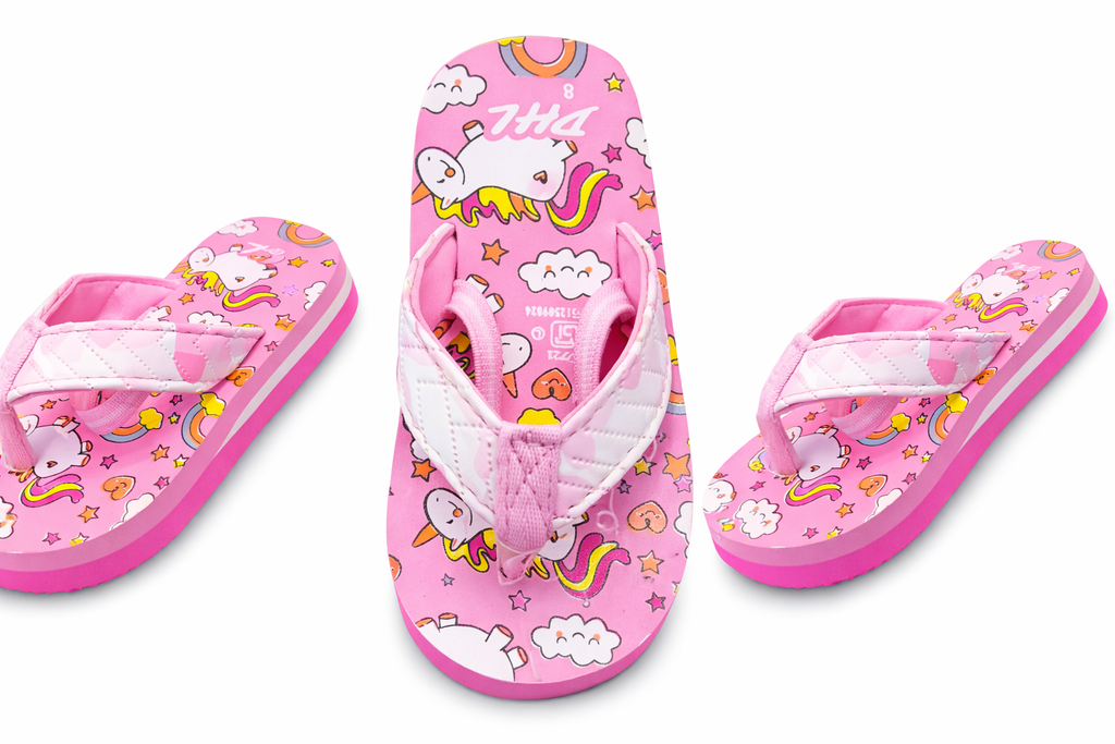 Girls Cute Pink Printed Flip Flops – Soft Lightweight Casual Slippers for Kids